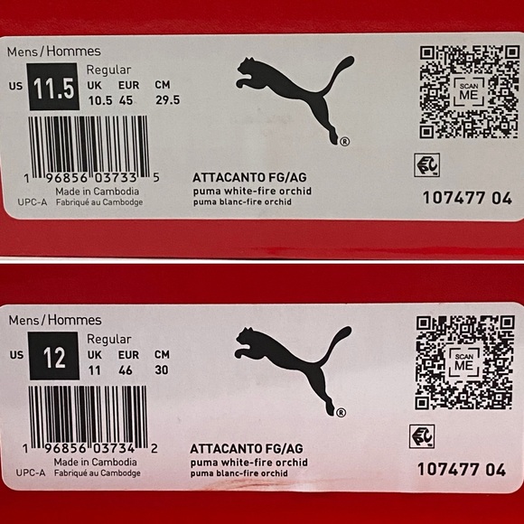 Puma, Men Size 11.5/ Men Size 12, Attacanto FG/AG, Puma White- Fire Orchid - Picture 6 of 15